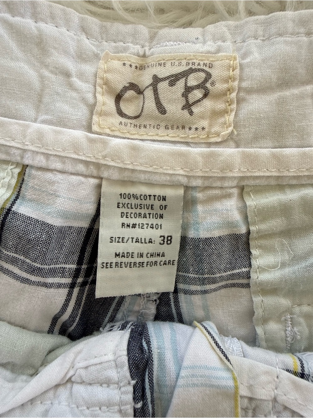 OTB Men's Flat Front Plaid Shorts in White and Navy